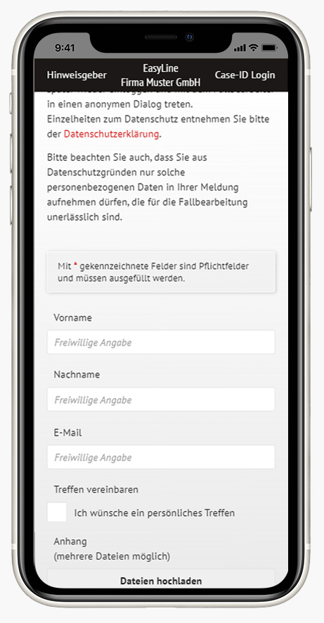 Eine Meldung kann auch über das Smartphone abgegeben werden. Eine Meldung kann auch über das Smartphone abgegeben werden.