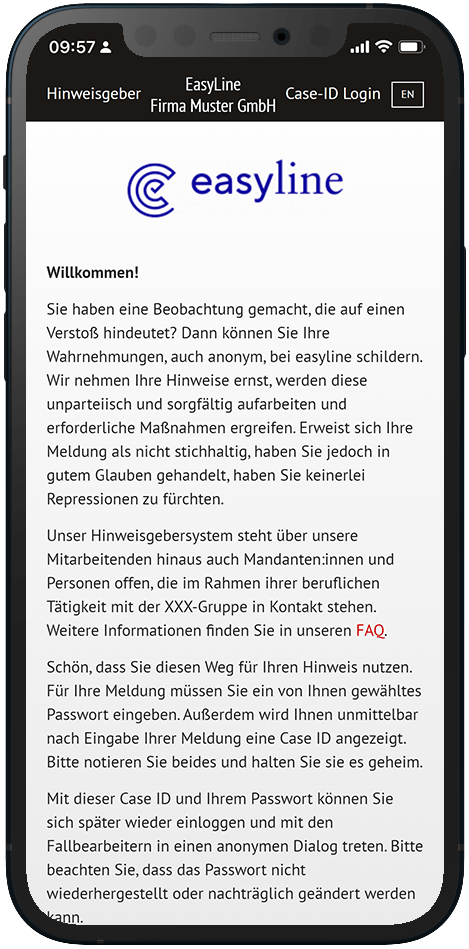 Whistleblower können über das Hinweisgeber Portal ihre Meldung abgeben, um ein persönliches Treffen bitten und Dateianhänge bereitstellen.